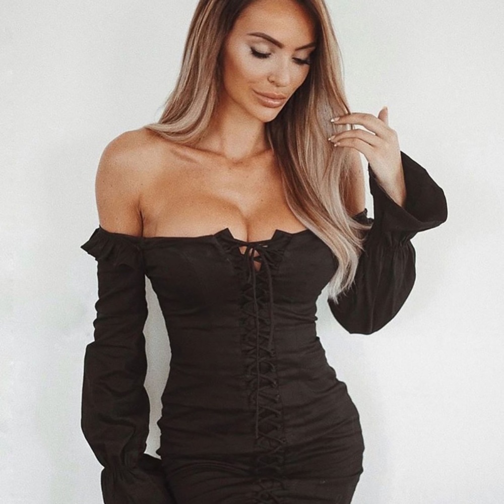 Fashion Nova Off the Shoulder Black Dress